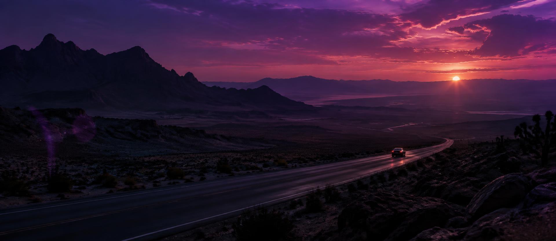 Désert au crépuscule, format scope 21:9